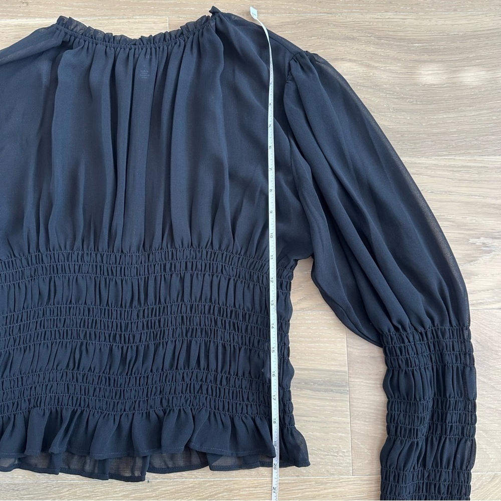 Halogen Smocked Chiffon Blouse Long Statement Sleeve Sheer Date Night Out Black - Picture 9 of 12